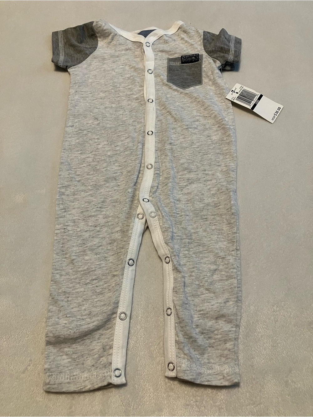 7 For All Mankind Heather Gray Short-Sleeve One-Piece Romper